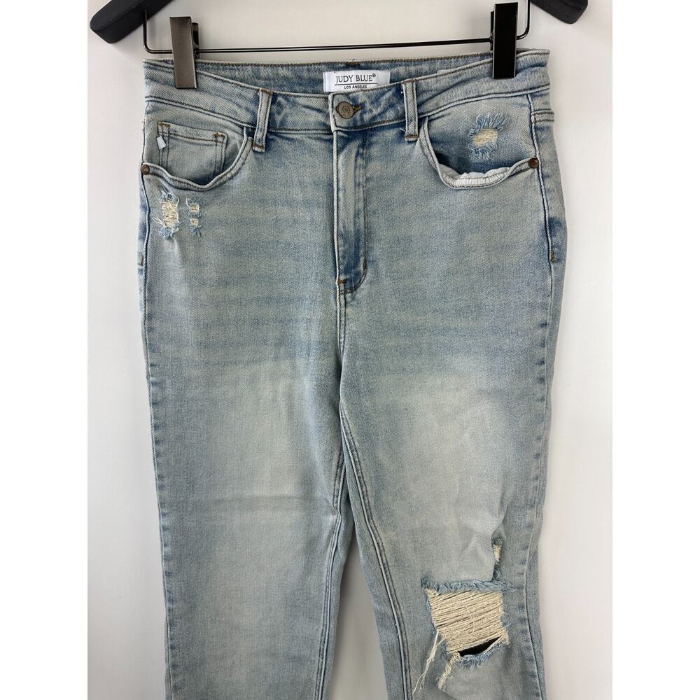 Judy Blue Adrian High Rise Straight Leg Jeans Distressed Slit Hem Size 11 30 - Picture 4 of 16